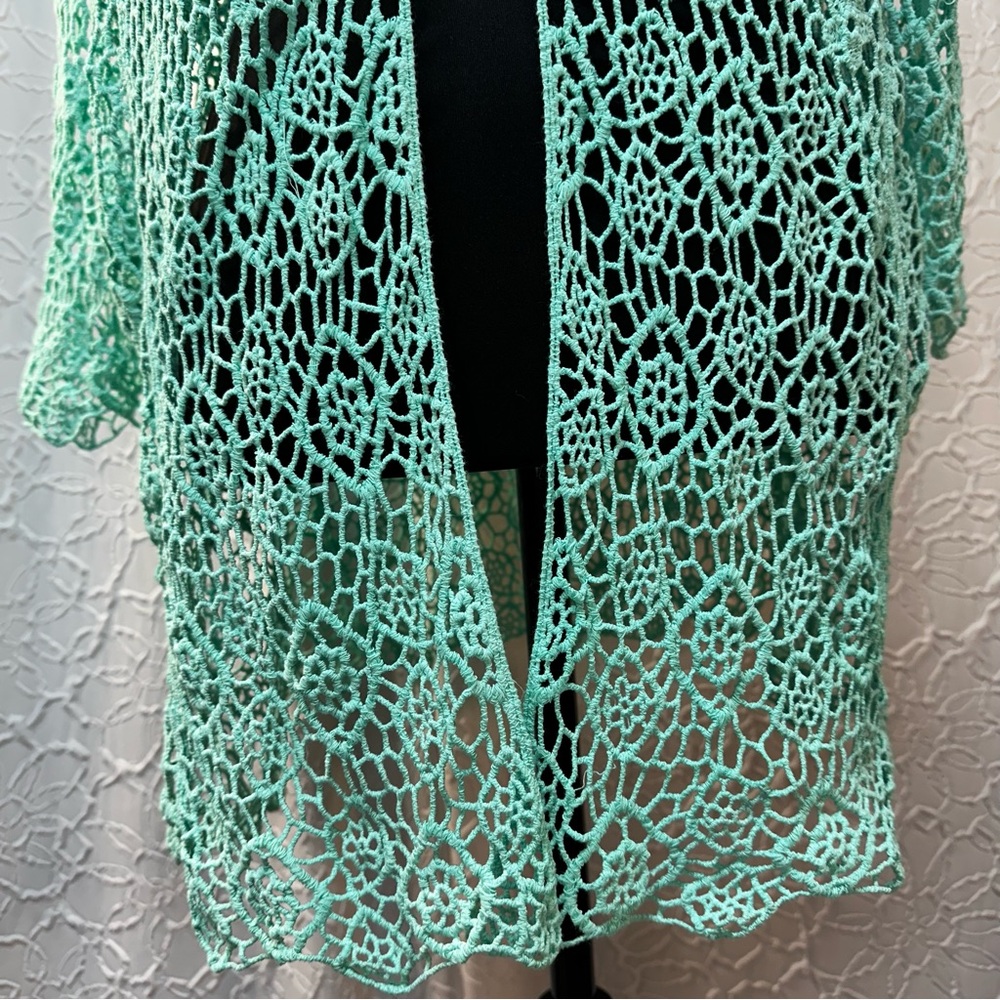 INDIA BOUTIQUE-Women's Aqua Crochet Swim Cover-Up (1Size) 💯Cotton❣️ - Picture 3 of 10